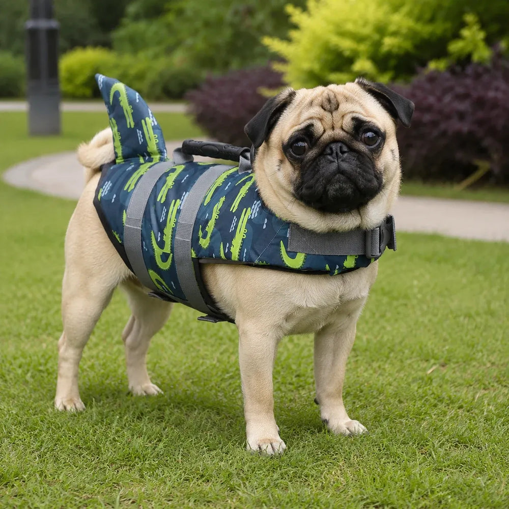 Blue Green Camo Shark Fin Dog Life Jacket