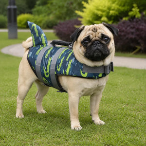 Blue Green Camo Shark Fin Dog Life Jacket