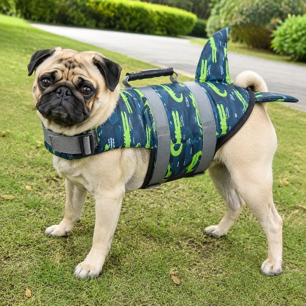 Blue Green Camo Shark Fin Dog Life Jacket