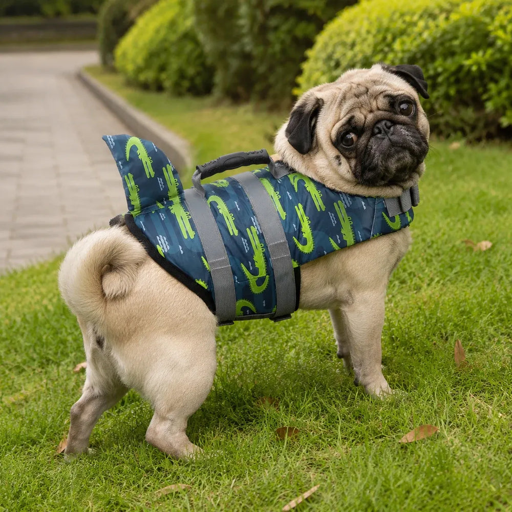 Blue Green Camo Shark Fin Dog Life Jacket