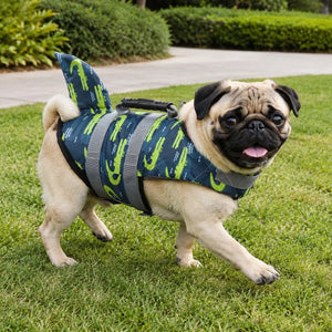 Blue Green Camo Shark Fin Dog Life Jacket