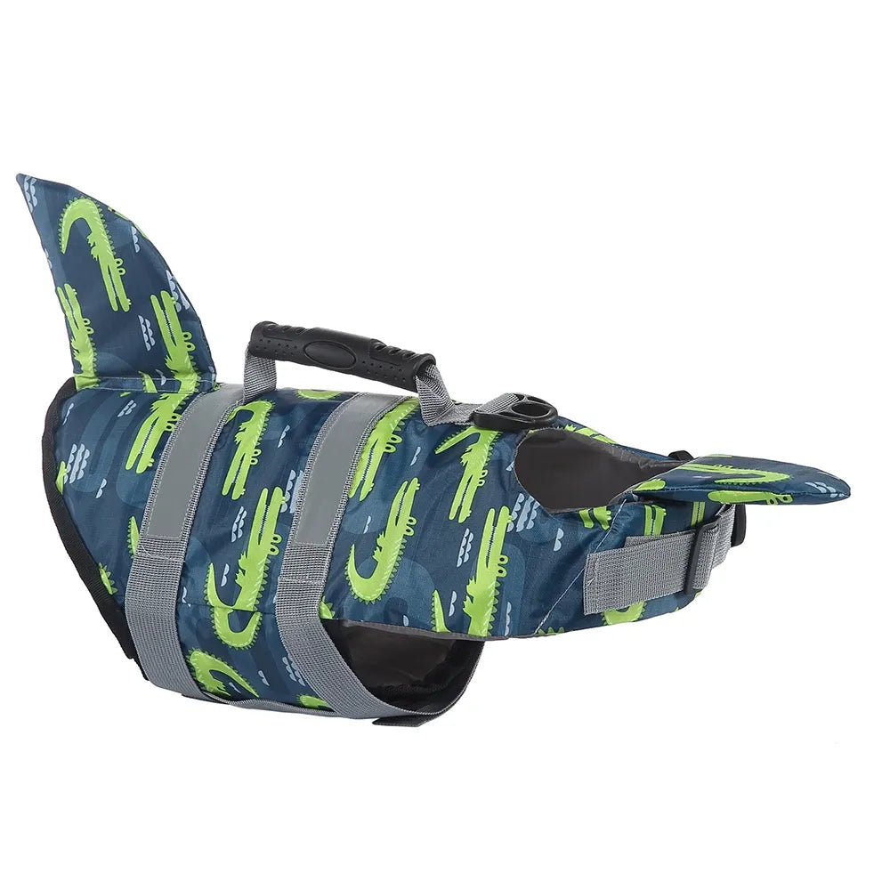 Blue Green Camo Shark Fin Dog Life Jacket