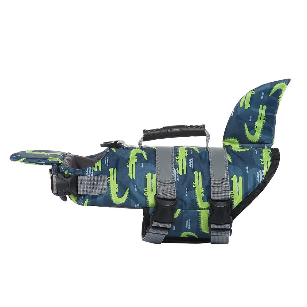 Blue Green Camo Shark Fin Dog Life Jacket