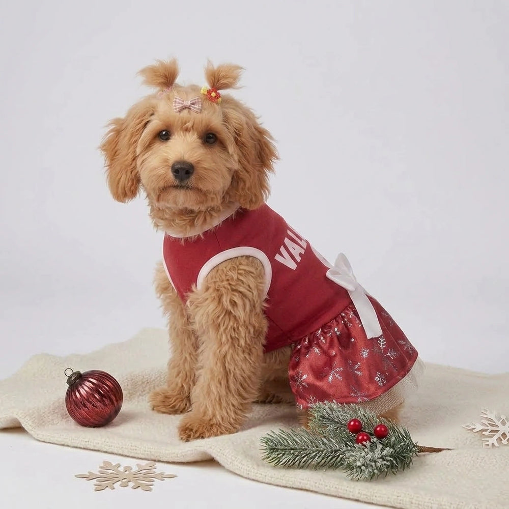 Tamecare Red Snowflake Bow Dog Dress