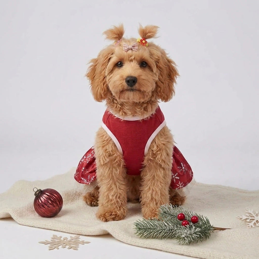 Tamecare Red Snowflake Bow Dog Dress