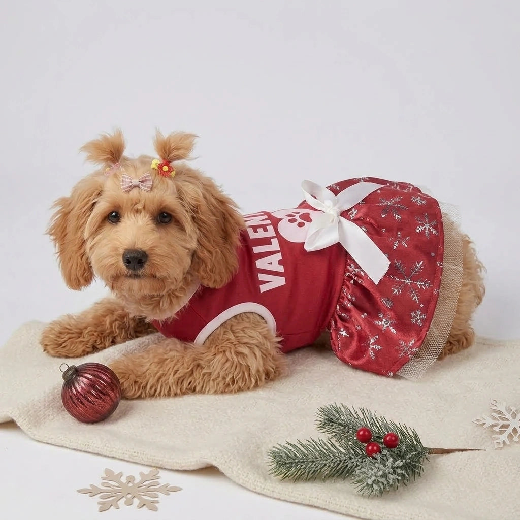 Tamecare Red Snowflake Bow Dog Dress - lifestyle view