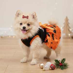 Tamecare Orange Ghost and Bat Halloween Dog Dress