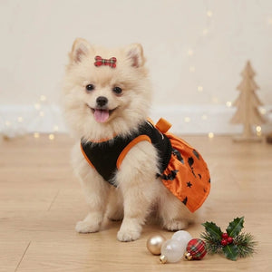 Tamecare Orange Ghost and Bat Halloween Dog Dress