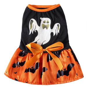 Tamecare Orange Ghost and Bat Halloween Dog Dress