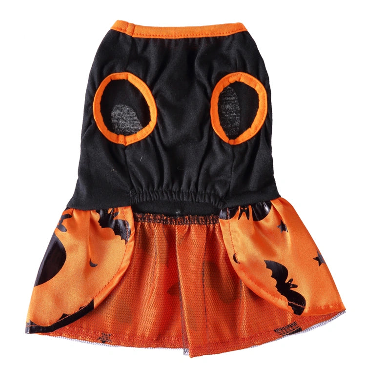 Tamecare Orange Ghost and Bat Halloween Dog Dress