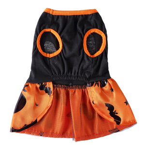 Tamecare Orange Ghost and Bat Halloween Dog Dress