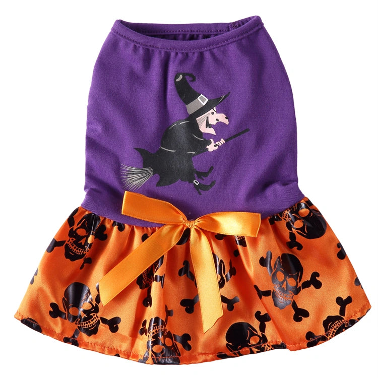 Tamecare Purple Witch and Skull Halloween Dog Dress