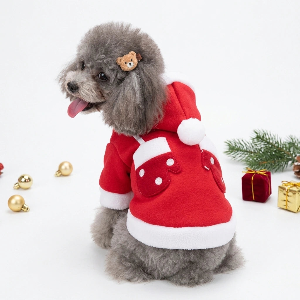 Tamecare Red Santa Mitten Pocket Dog Hoodie - lifestyle view