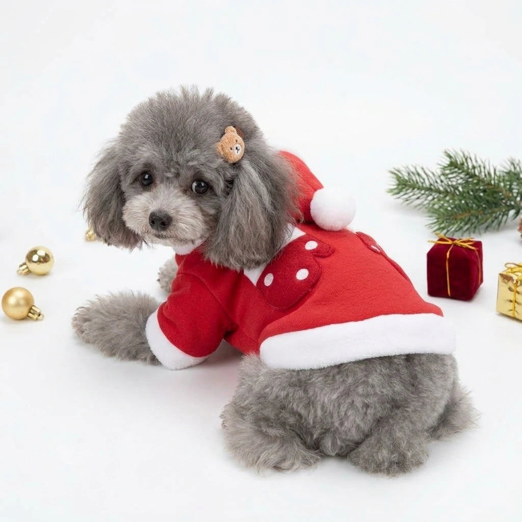 Tamecare Red Santa Mitten Pocket Dog Hoodie - lifestyle view