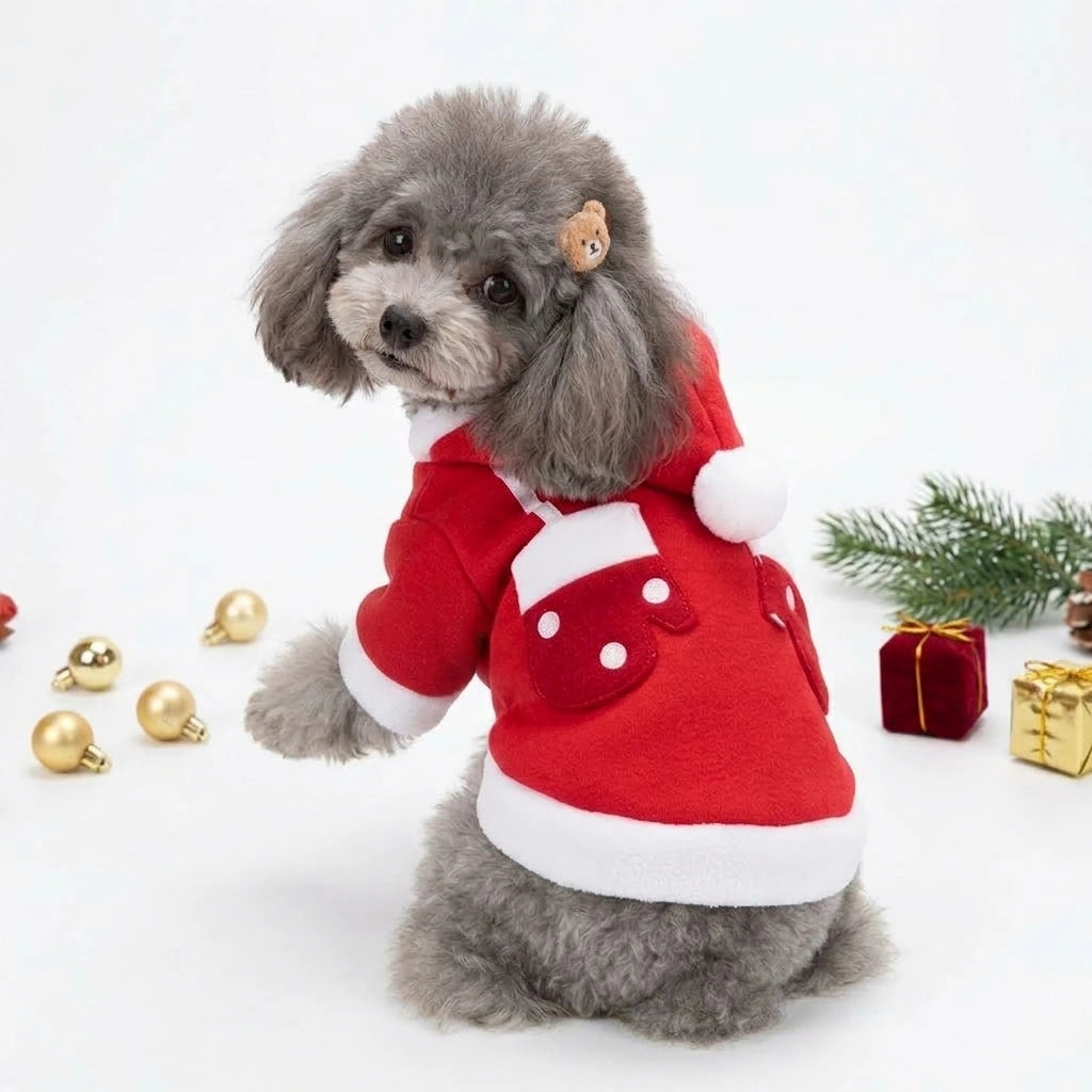Tamecare Red Santa Mitten Pocket Dog Hoodie - lifestyle view