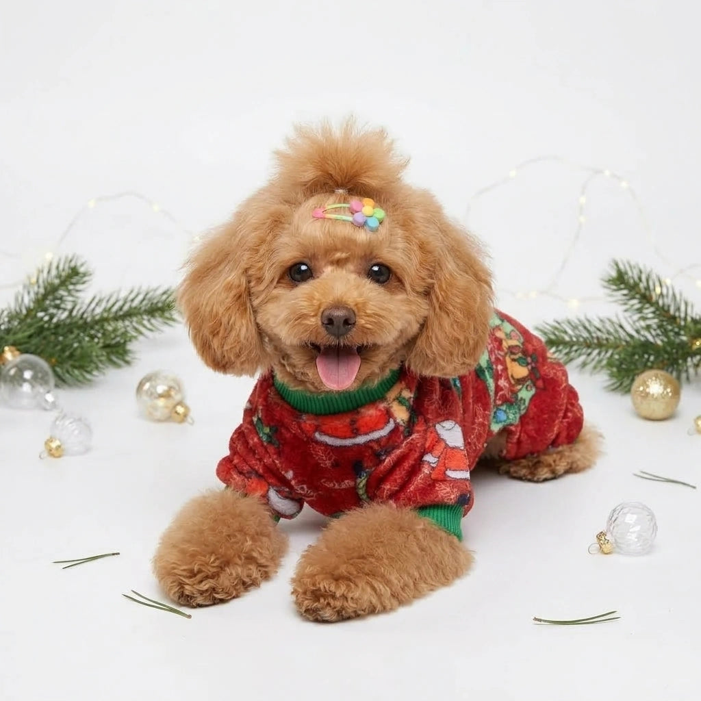 Tamecare Red Festive Friends Christmas Dog Pajamas - lifestyle view