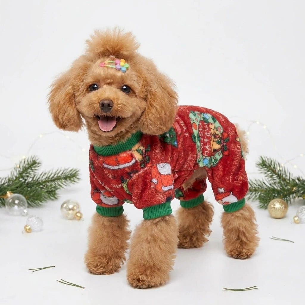 Tamecare Red Festive Friends Christmas Dog Pajamas - lifestyle view
