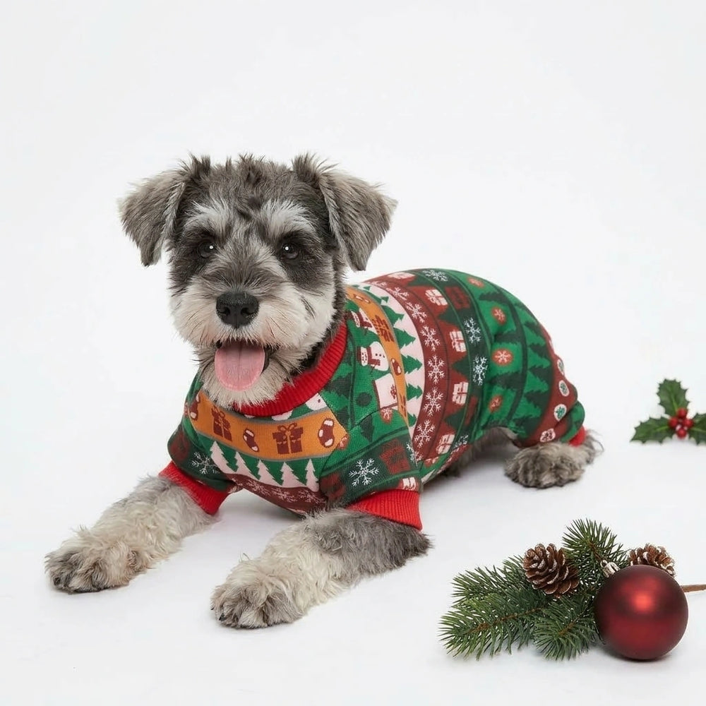 Tamecare Red and Green Snowflake Christmas Dog Pajamas