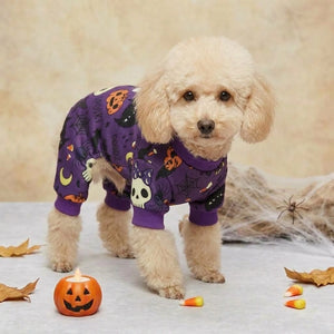 Tamecare Purple Skull and Ghost Halloween Dog Pajamas