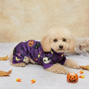 Tamecare Purple Skull and Ghost Halloween Dog Pajamas