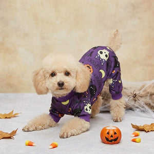 Tamecare Purple Skull and Ghost Halloween Dog Pajamas