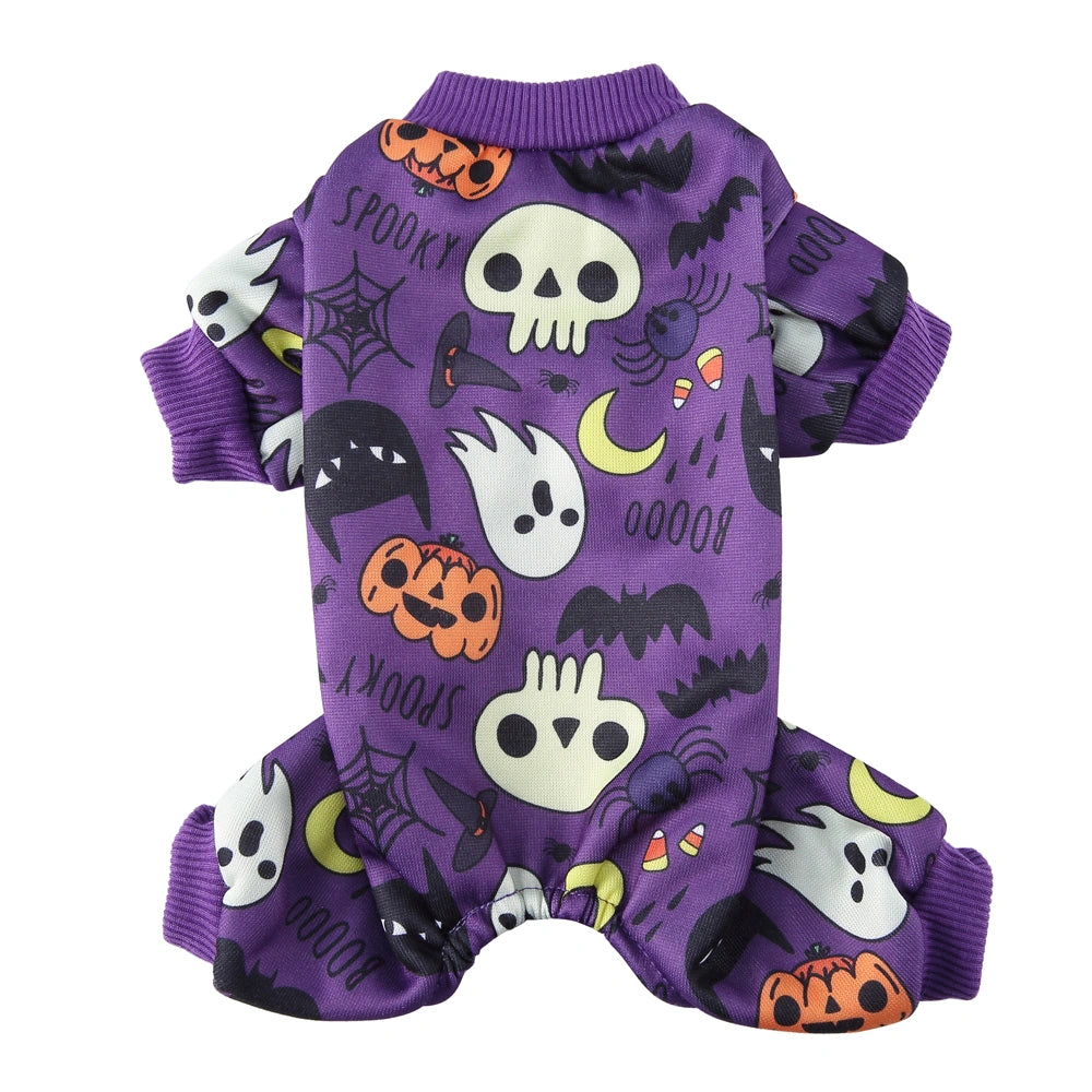 Tamecare Purple Skull and Ghost Halloween Dog Pajamas
