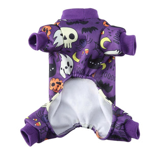 Tamecare Purple Skull and Ghost Halloween Dog Pajamas