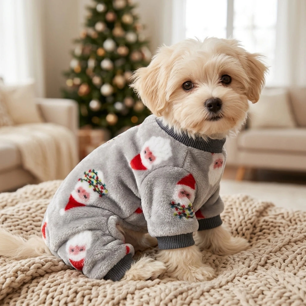 Tamecare Gray Santa Print Cozy Pet Onesie