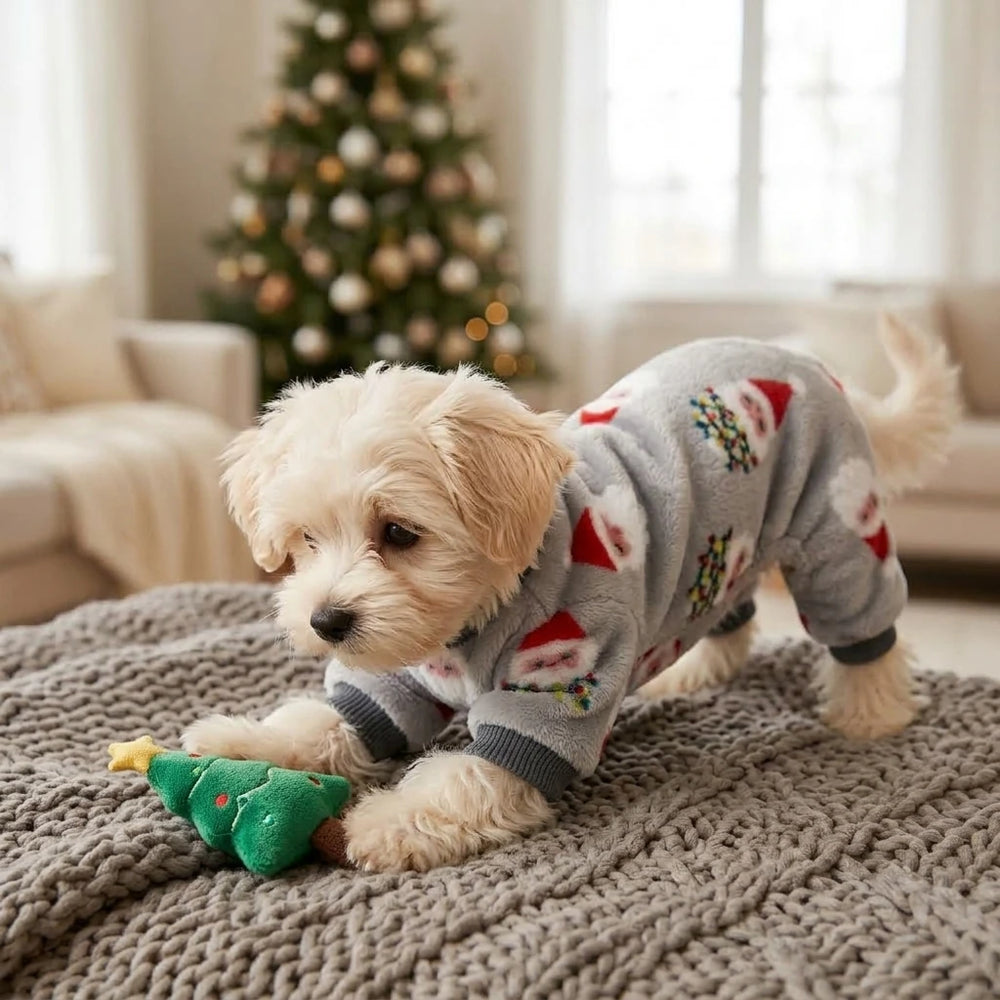 Tamecare Gray Santa Print Cozy Pet Onesie