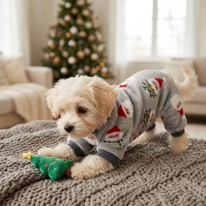 Tamecare Gray Santa Print Cozy Pet Onesie