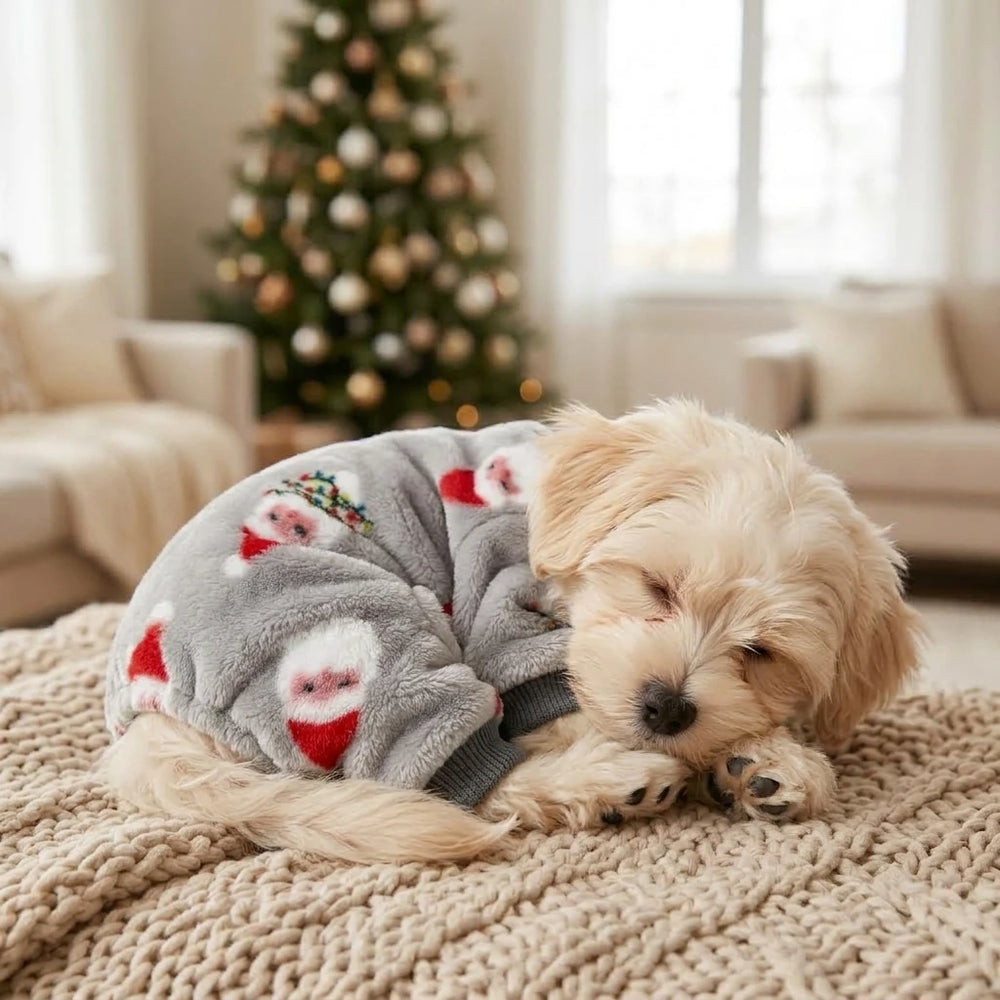 Tamecare Gray Santa Print Cozy Pet Onesie