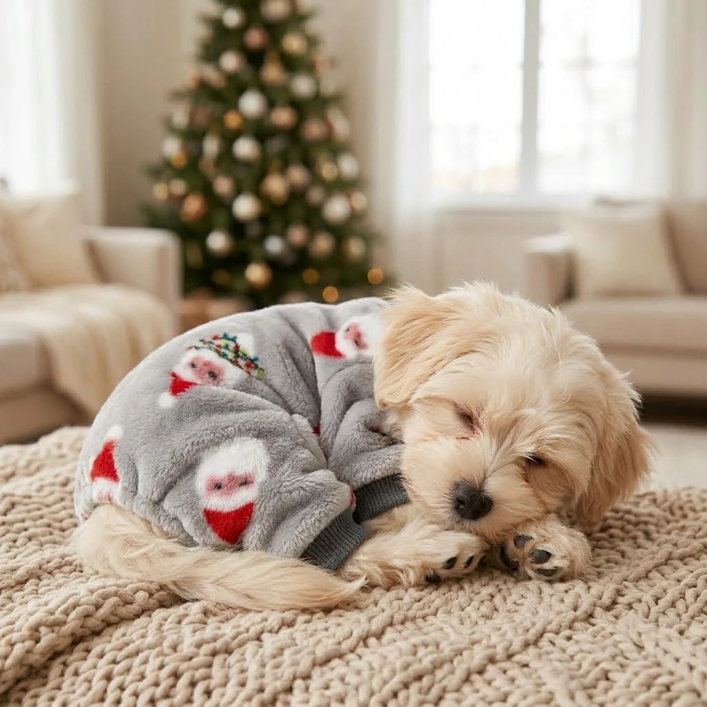 Tamecare Gray Santa Print Cozy Pet Onesie - lifestyle view 3