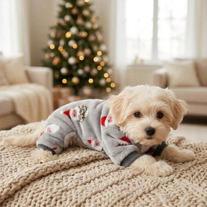Tamecare Gray Santa Print Cozy Pet Onesie