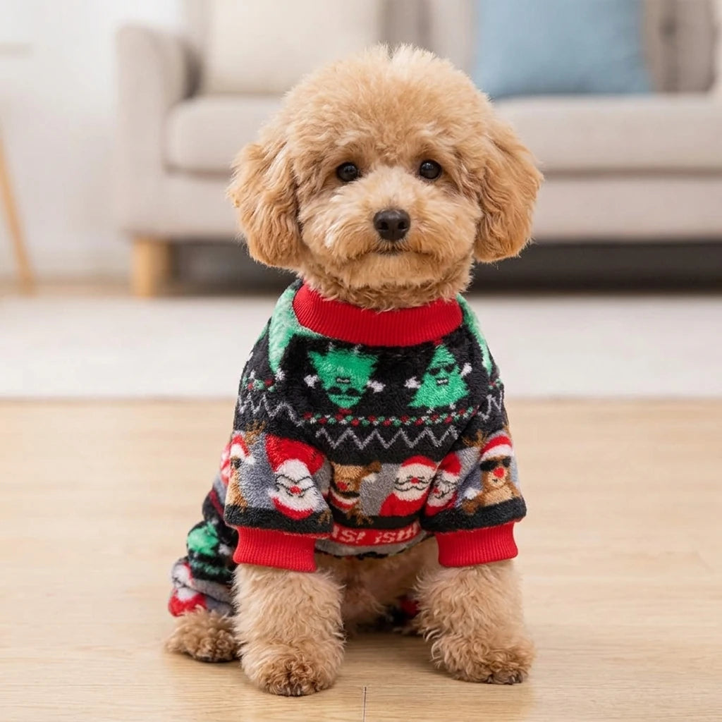 Tamecare Fuzzy Holiday Dog Jumpsuit - lifestyle view 1