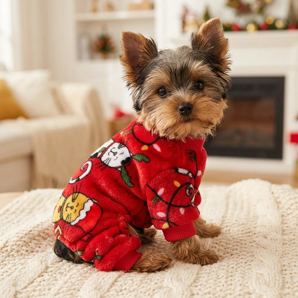 Tamecare Red Christmas Cat Print Pet Jumpsuit - lifestyle view 1