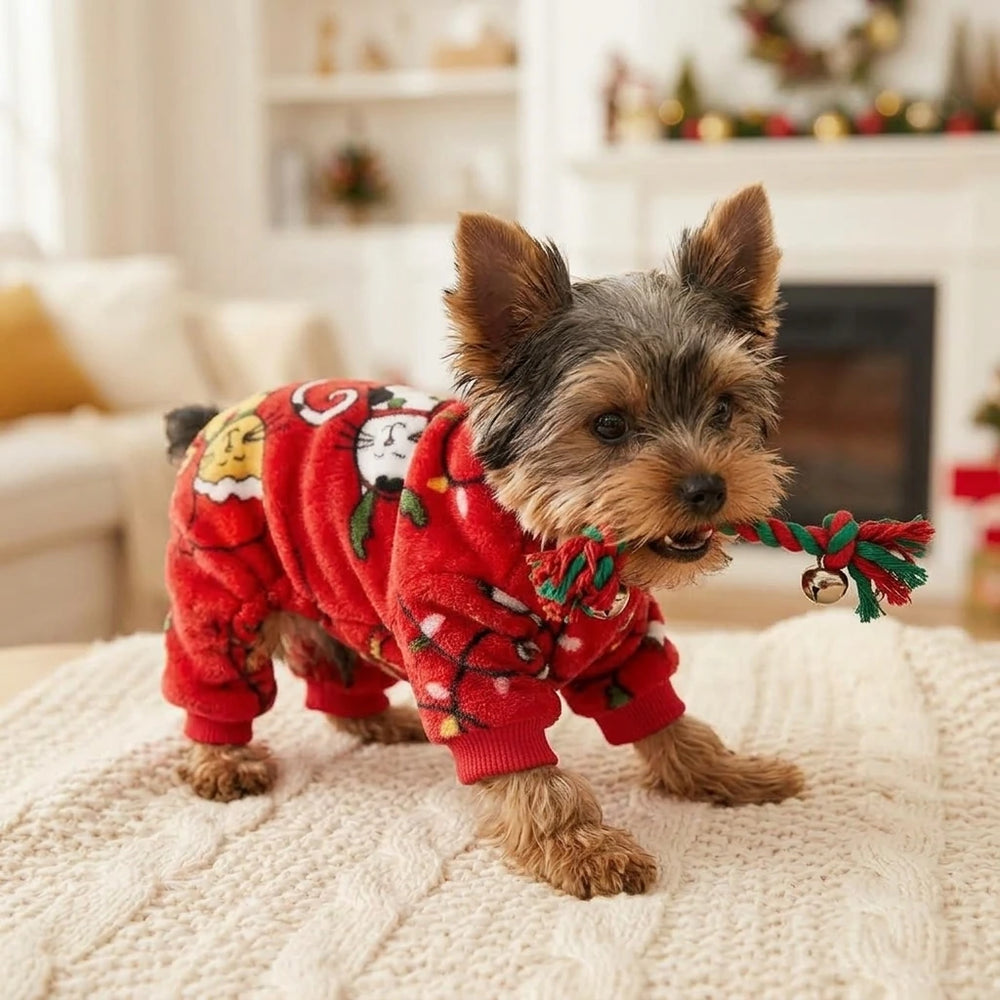 Tamecare Red Christmas Cat Print Pet Jumpsuit