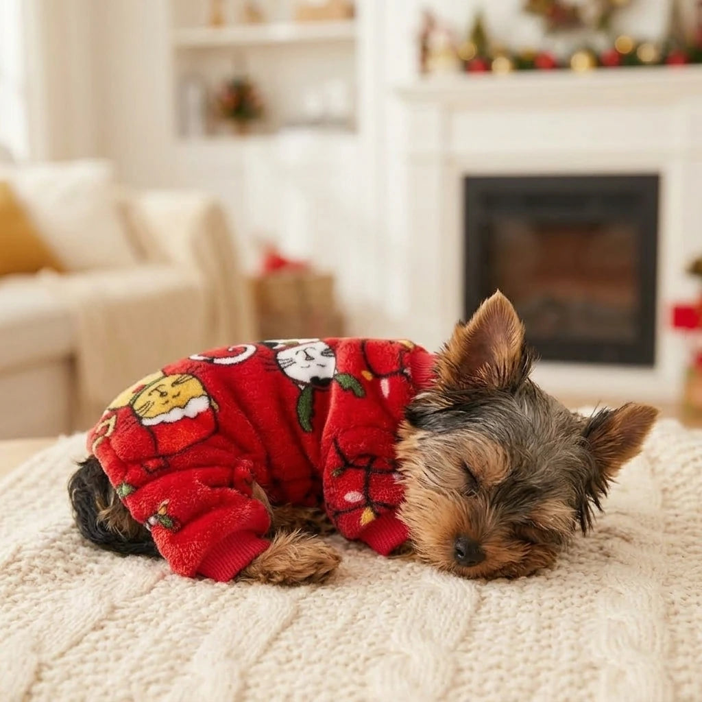 Tamecare Red Christmas Cat Print Pet Jumpsuit - lifestyle view 3