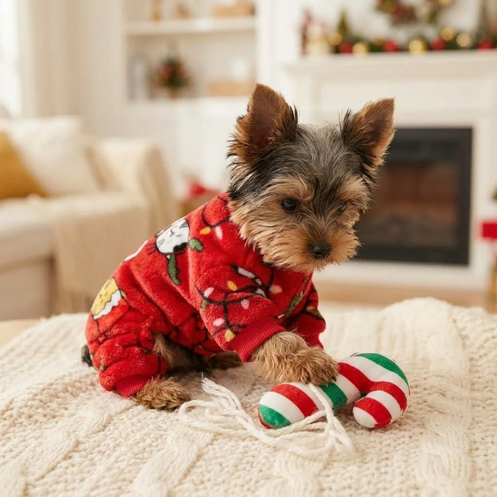 Tamecare Red Christmas Cat Print Pet Jumpsuit