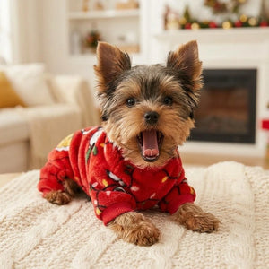Tamecare Red Christmas Cat Print Pet Jumpsuit