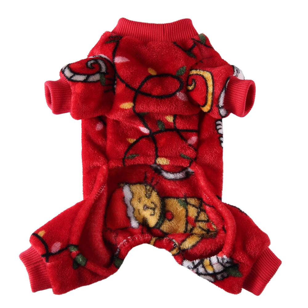 Tamecare Red Christmas Cat Print Pet Jumpsuit