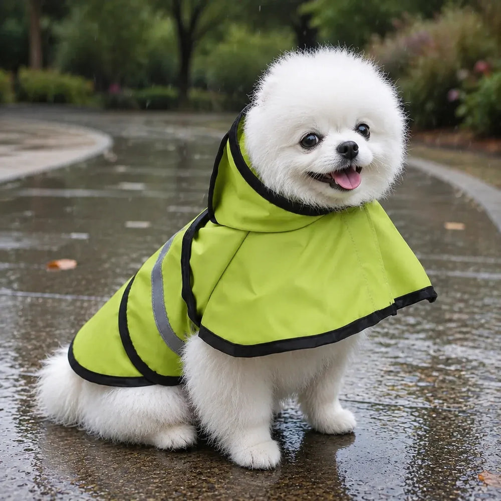 Reflective Hooded Dog Rain Cape with Leash Hole