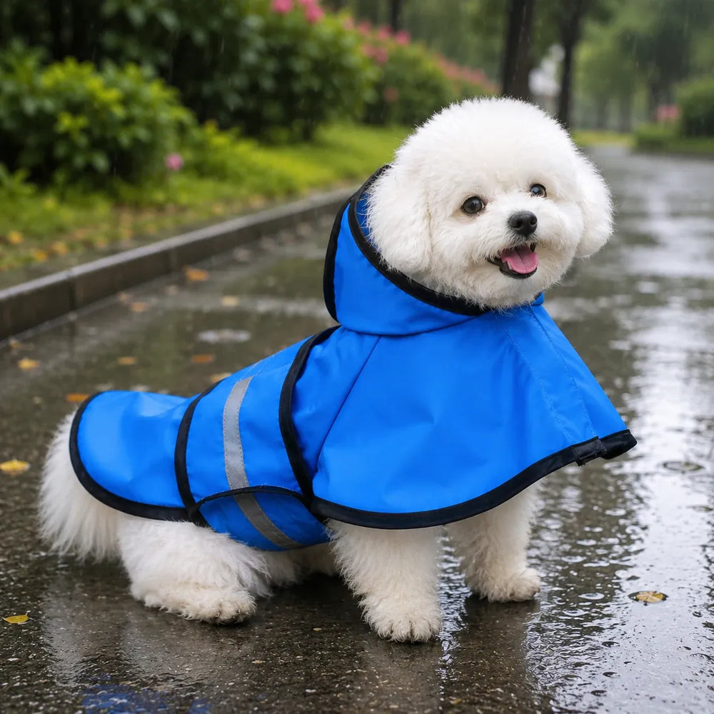 Reflective Hooded Dog Rain Cape with Leash Hole
