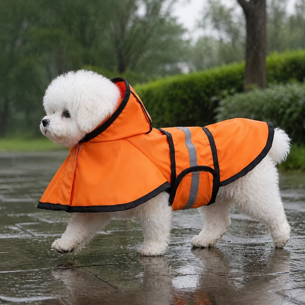 Reflective Hooded Dog Rain Cape with Leash Hole