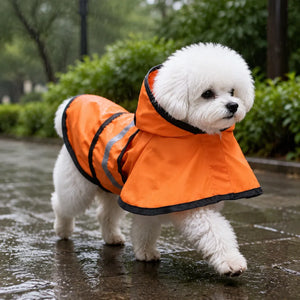 Reflective Hooded Dog Rain Cape with Leash Hole