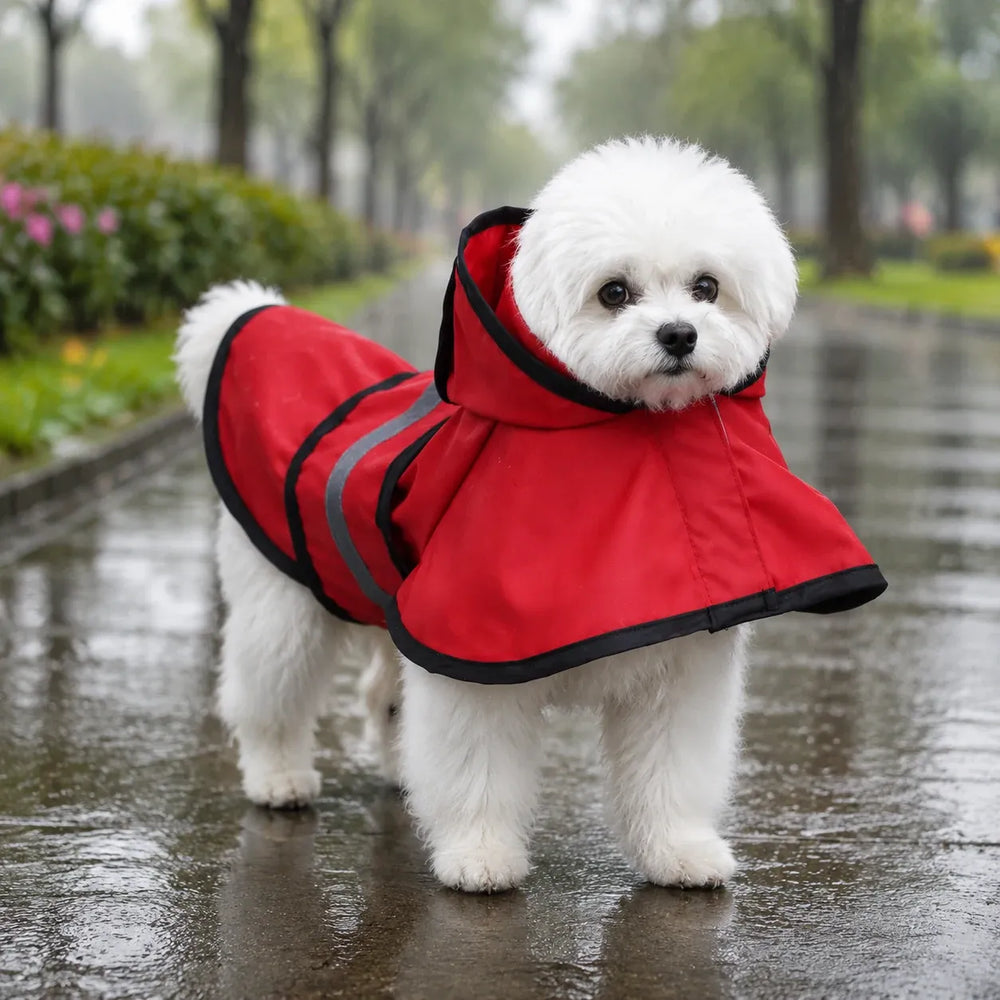 Reflective Hooded Dog Rain Cape with Leash Hole