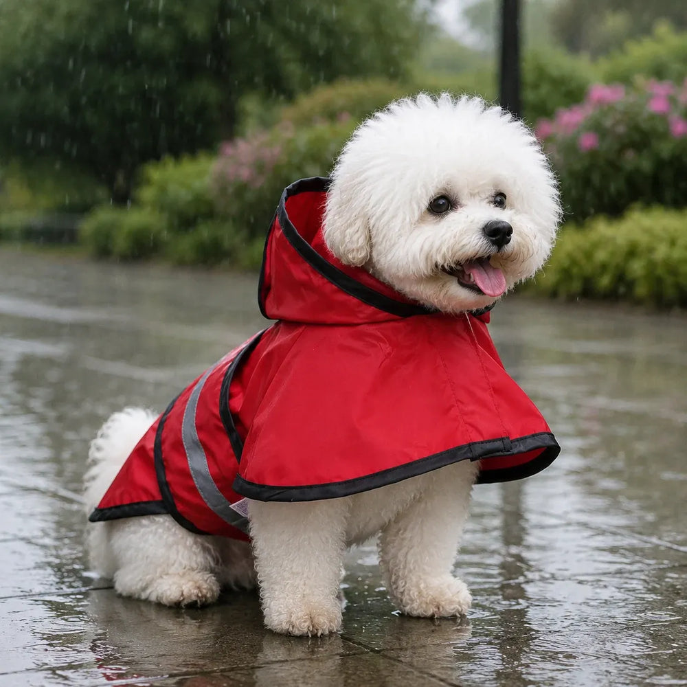 Reflective Hooded Dog Rain Cape with Leash Hole