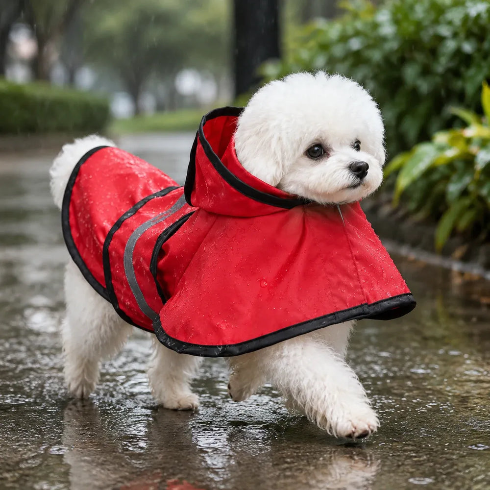 Reflective Hooded Dog Rain Cape with Leash Hole