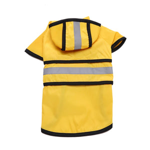 Yellow Reflective Hooded Dog Rain Cape with Leash Hole