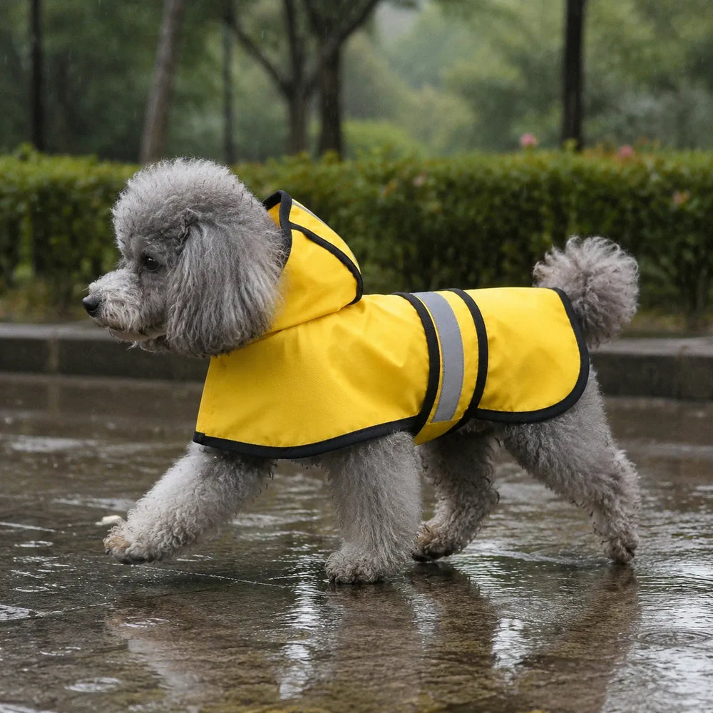 Yellow Reflective Hooded Dog Rain Cape with Leash Hole