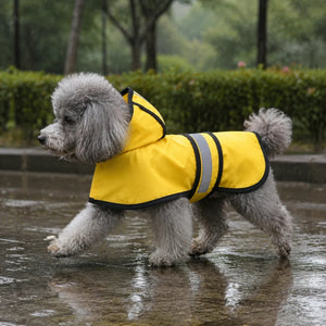 Yellow Reflective Hooded Dog Rain Cape with Leash Hole